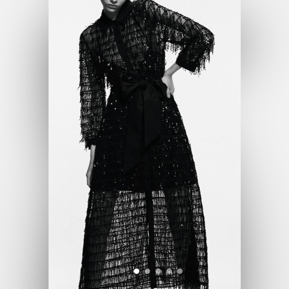 Limited edition Black sheer sequins fringe dress size xs
